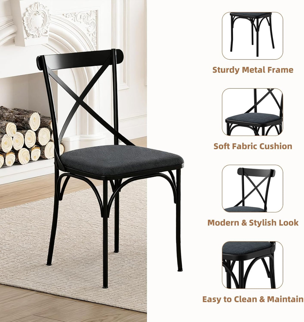 47" Round Dining Table Set for 4-6 People, Large Farmhouse Kitchen Dining Table Set with Chairs and Storage Rack, Metal Base Round Table for Home Dining Room Living Room (Cat table and 4 black chairs)