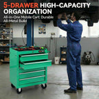 5 Drawers Tool Cart on Wheels,Rolling Tool Chest Tool Storage,Drawers Rolling Tool Trolley Organizer Tool Case for Garage, Warehouse, Workshop, Repair Shop (5 Drawers-Green)