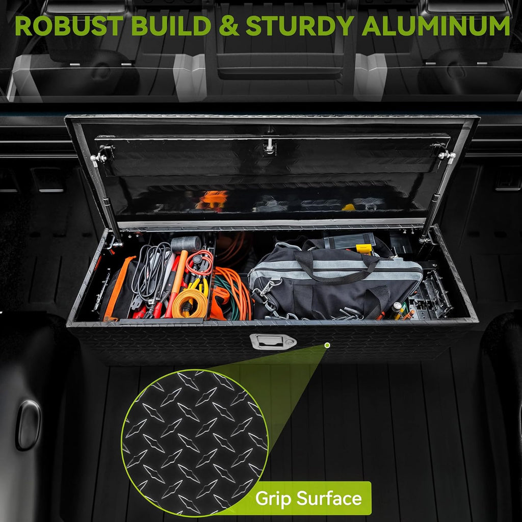 AUTOSAVER88 30 Inch Truck Bed Tool Box, Heavy Duty Aluminum Diamond Plate Tool Box Chest, Waterproof Chest Storage Box with Sliding Shelf and Lock for Trucks, Trailers, RVs, Warehouses