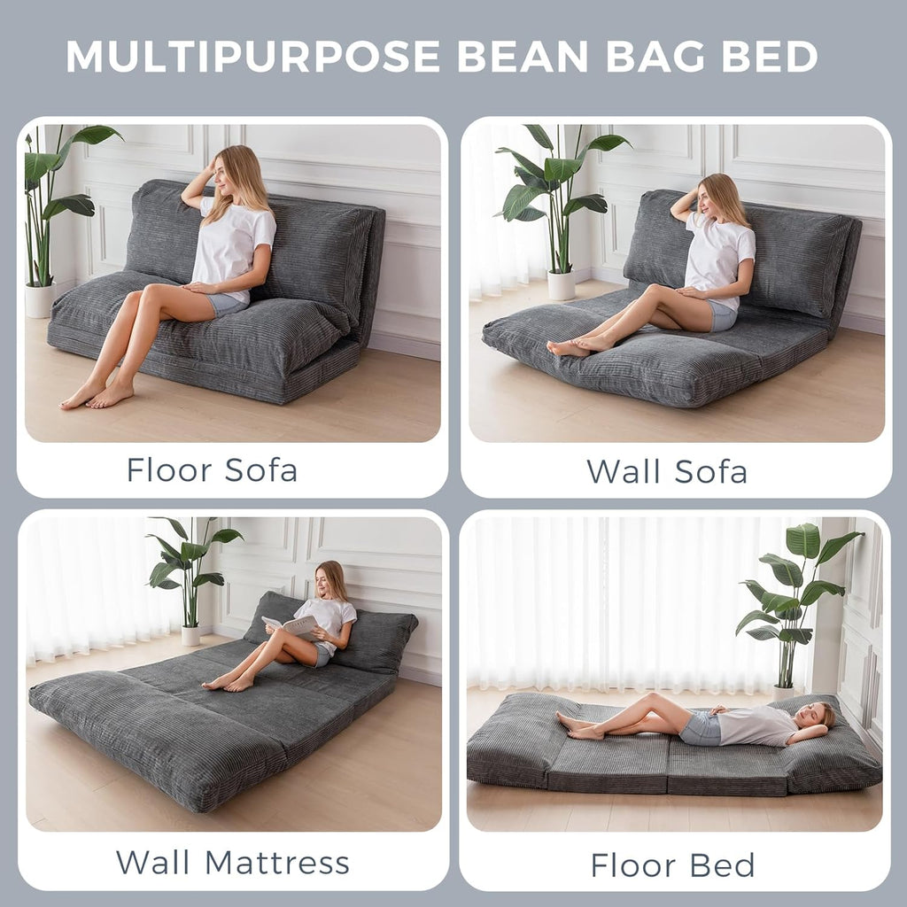 MAXYOYO Folding Sofa Bed, Extra Thick and Long Floor Sofa Convertible Sleeper Chair with Washable Cover, Floor Couch Lounge Bean Bag Bed for Living Room, Dark Grey, 30x95 Inch