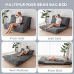 MAXYOYO Folding Sofa Bed, Extra Thick and Long Floor Sofa Convertible Sleeper Chair with Washable Cover, Floor Couch Lounge Bean Bag Bed for Living Room, Dark Grey, 30x95 Inch
