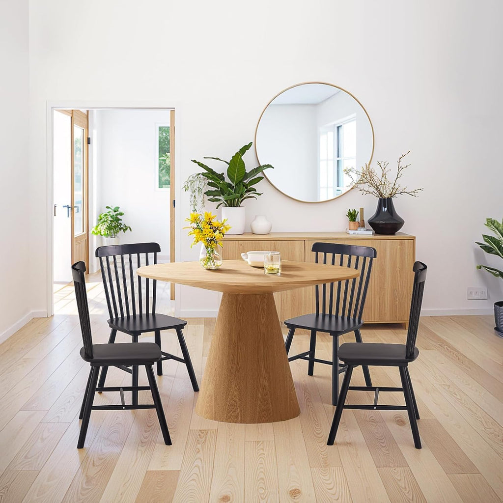 Black Windsor Dining Chairs Set of 4 Wooden Dining Chairs Spindle Back Dining Room Chairs, Modern Farmhouse Solid Wood Kitchen Chairs for Living Room, Restaurant, Cafe