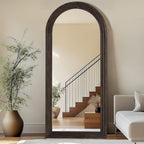Rustic Standing Full Length Mirror Wood Frame, 71"X32" Large Arched Floor Mirror with Stand, Farmhouse Wood Mirror Full Length for Bedroom Living Room Entryway, Leaning or Wall Mounted, Brown