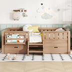 Bellemave Full Size Kids Montessori Bed with Stairs and Bookshelf,Solid Wood Full Size Kids Bed Frame with Drawers and Storage for Girls Boys,Low-Profile,Natural