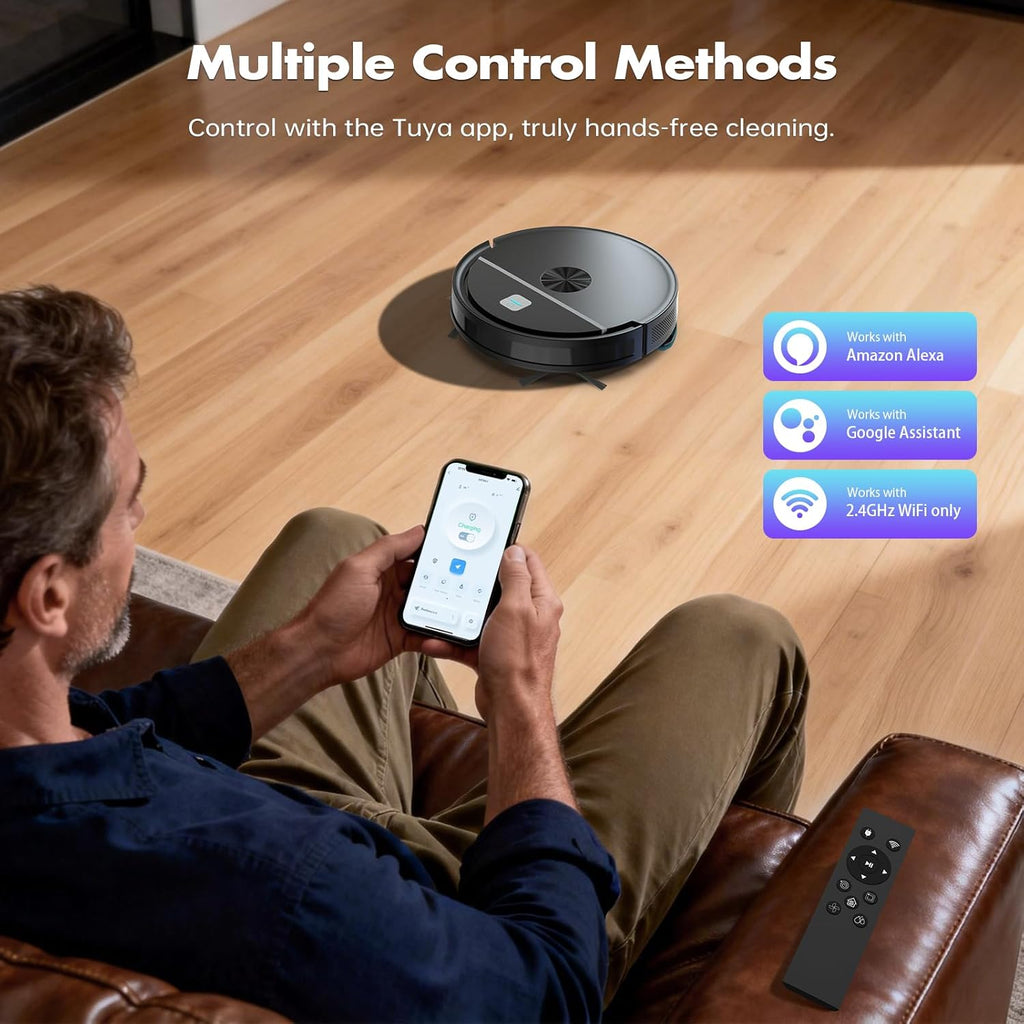 ECOHOME Robot Vacuum and Mop Combo,3500Pa Powerful Suction, with Wi-Fi/App/Remote,2 in 1 Mopping Robot Vacuum Cleaner,Dustbin and Watertank, for Pet Hair,Hard Floors and Low Pile Carpet Black