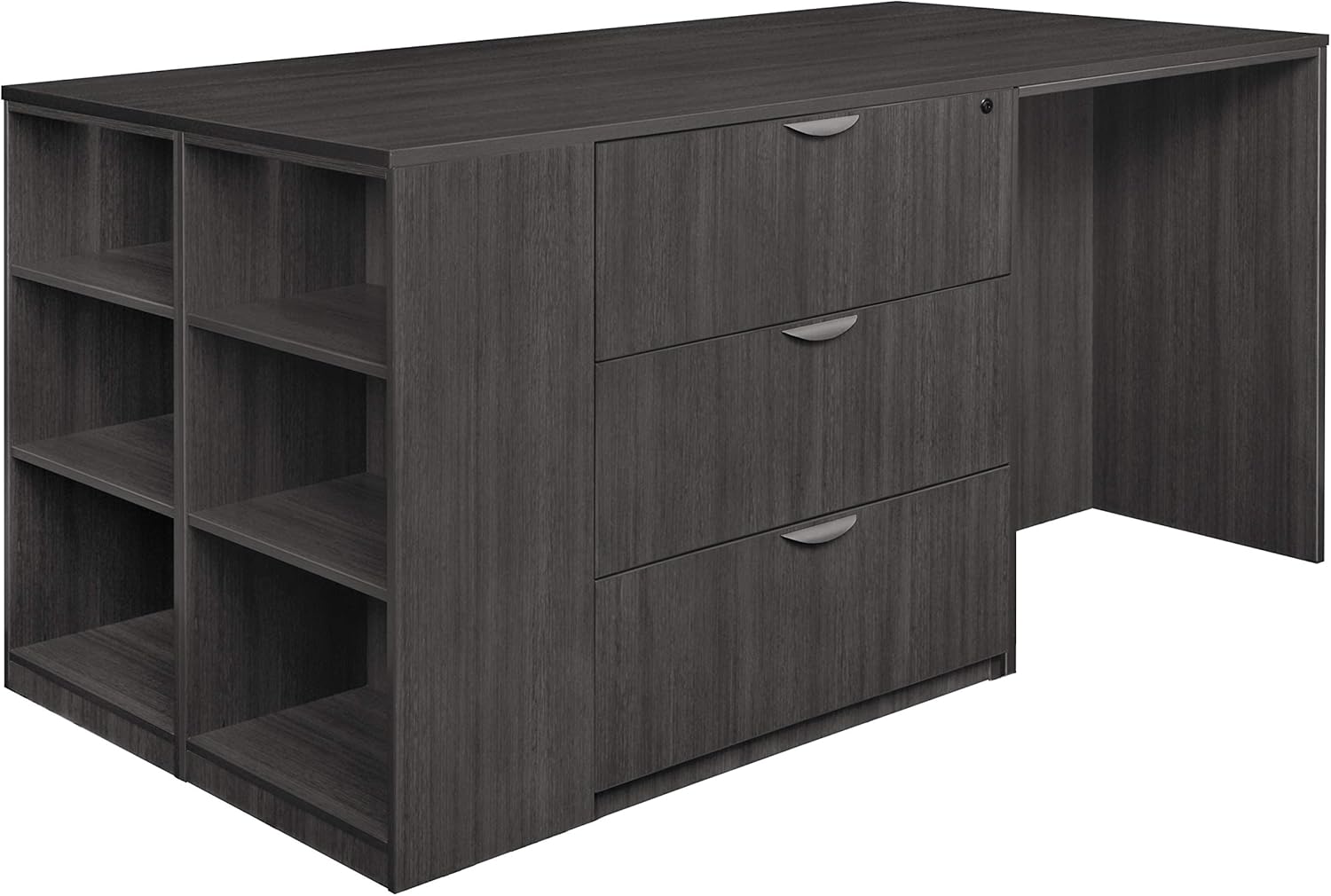 Romig Regency Legacy Stand Up Lateral File/3 Desk Quad with Bookcase End  Ash Grey