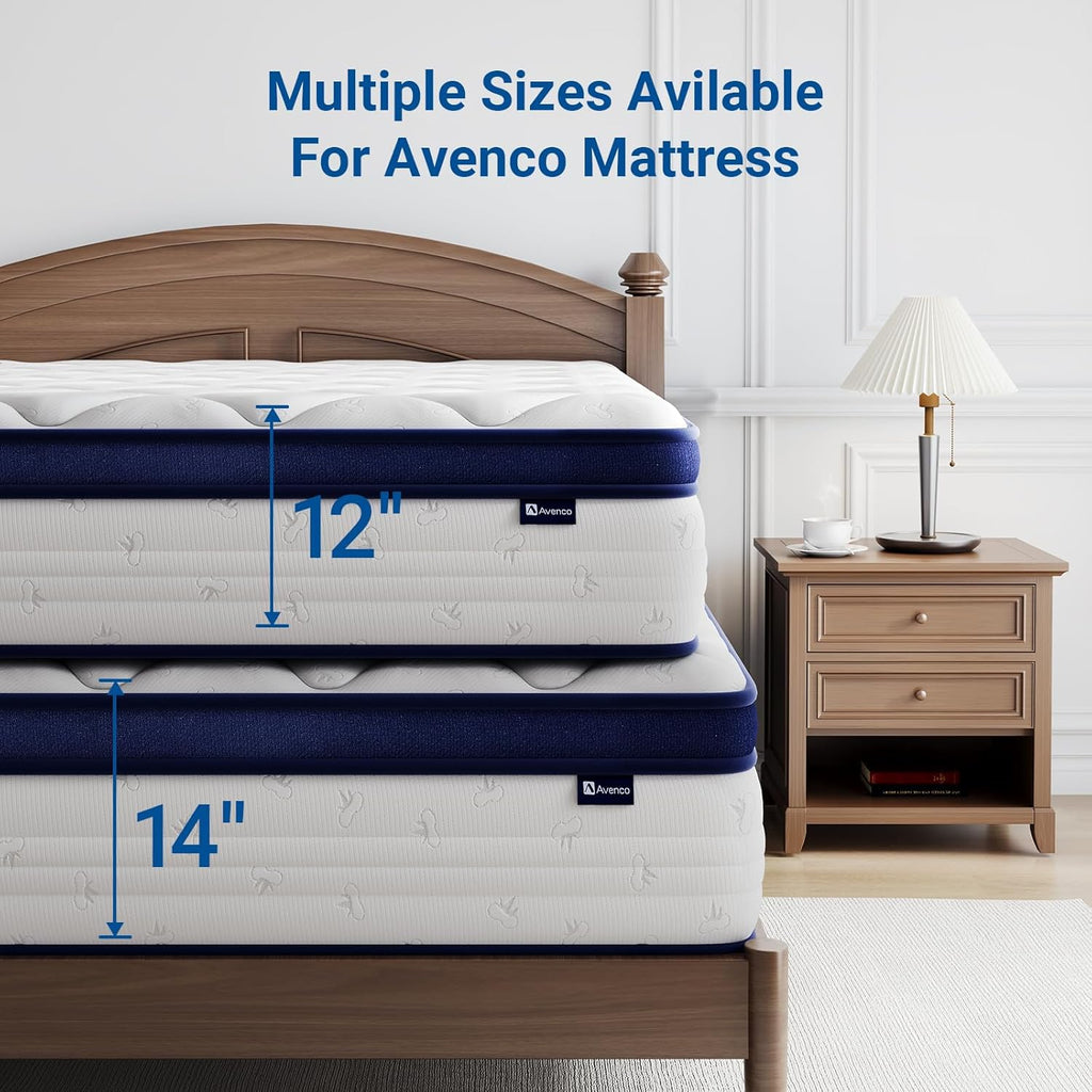 Avenco Queen Mattress, 12 Inch Queen Size Mattress with Individually Smarts Pocket Springs for Back Pain Relief, Hypoallergenic Fabric Box Spring No Need, Mattresses in a Box Medium Plush Support