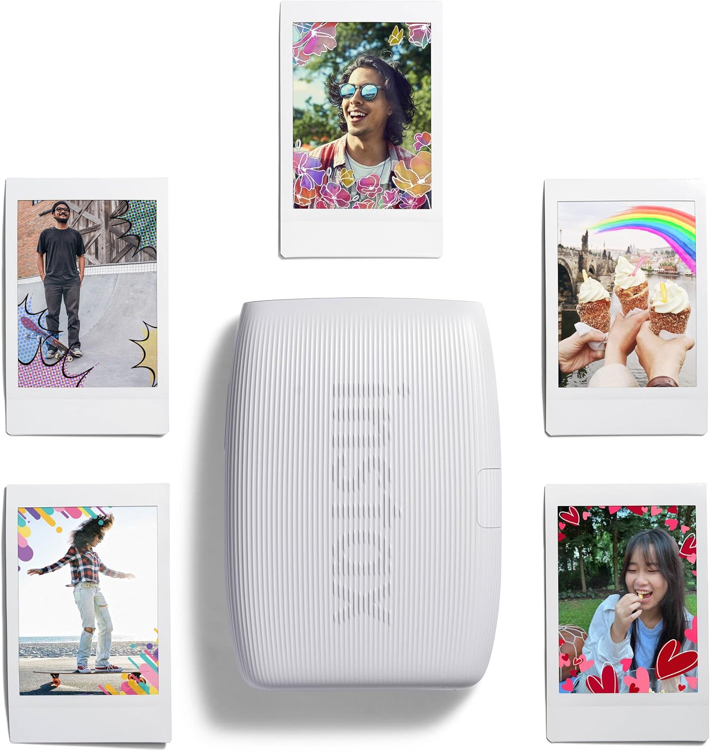 Bundle with Compatible Fuji Mini Link 3 Smartphone Printer Clay White + Fuji Film Value Pack 20 Sheets Accessories Bundle with Album + 5 Plastic Desk Frames + Paper & Sticker Frames (Clay White)