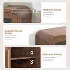 Sideboard Buffet Cabinet Unique Curved Large Credenza Storage Cabinet with 4 Glass Doors, FSC-Certified Wooden Board Console Cabinet, Kitchen Coffee Bar Cabinet for Living Room, Hallway