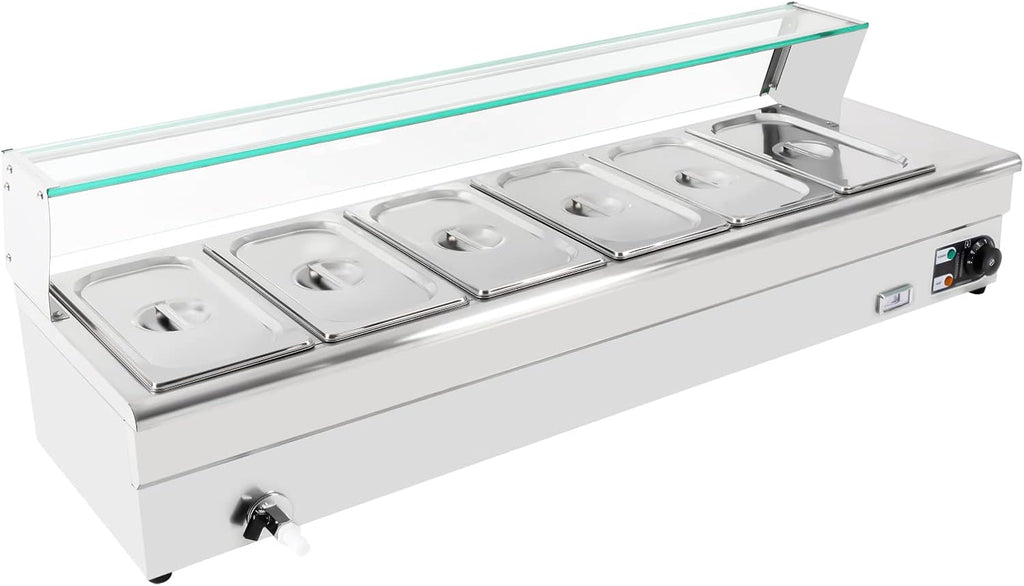 Food Warmer, 1.2KW Food Grade Stainelss Steel Commercial Food Steam Table, 19 Qt Electric Countertop Food Warmer with Adjustable Temperature for Family Gatherings Buffets