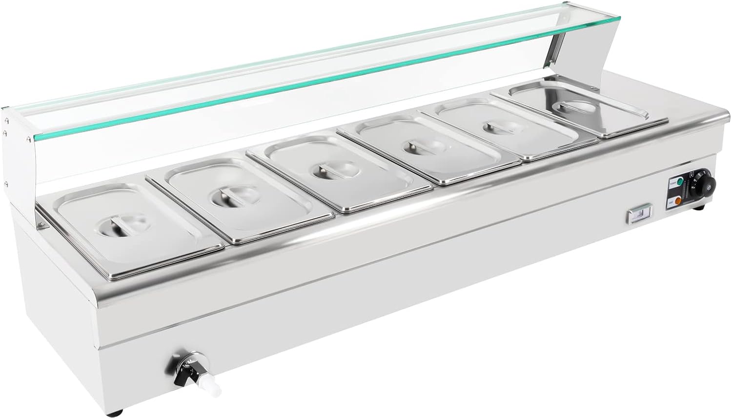 Food Warmer, 1.2KW Food Grade Stainelss Steel Commercial Food Steam Table, 19 Qt Electric Countertop Food Warmer with Adjustable Temperature for Family Gatherings Buffets