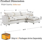 Kmax 97" Modular Sectional Sofa for Living Room, Modern Convertible L Shaped Sofa Couch Oversized Deep Seat Cloud Couch Sleeper with Ottoman, White