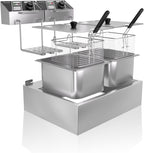 Commercial Deep Fryer with Baskets, 3400W 12.7QT/12L Thickened Stainless Steel Countertop Electric Oil Fryer, Large Capacity with Temperature Control, silver