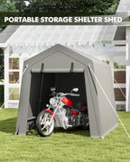7x10 FT Portable Carport Storage Shed Tent – Heavy Duty Waterproof & UV-Resistant Motorcycle Tent with Roll-Up Zipper Doors, Steel Frame Shelter for Bike, Outdoor Tools & Equipment, Grey