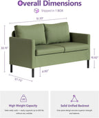 TYBOATLE Faux Leather Modern Small Couches for Small Spaces, Comfy Upholstered Love Seat for Bedroom, 2 Seater Mini Couch for Apartment, Dorm, Office, Green