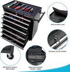 7 Drawers Rolling Tool Cart on Wheels, Multifunctional Organizer Tool Chest Tool Case, Trolley Tool Storage Tool Box for Workshop,Garage,Repair Shop (7 Drawers 24.2" W×12.9" D×29.9" H-Black)