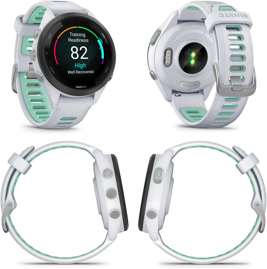 Wearable4U Garmin Forerunner 265S Music GPS Running 42 mm Smartwatch  Whitestone with AMOLED 1.1in Touchscreen Display Black Earbuds Bundle