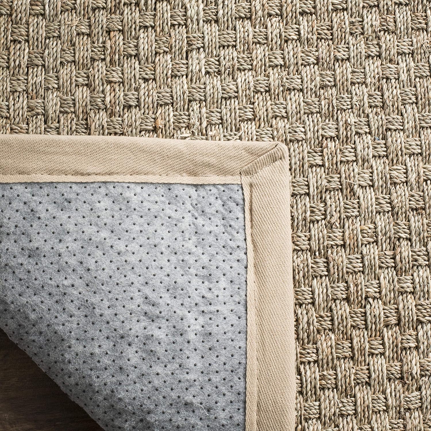 SAFAVIEH Area Rug 8x10 - Natural Fiber Collection - Large - Natural & Beige, Seagrass, Basketweave Pattern (NF114A)