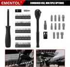EMENTOL 189-Piece Impact Socket Set, 1/4" & 3/8" Drive Metric and SAE Sizes, CR-V Steel, Includes Deep & Shallow Sockets, Ratchets, Bits, Extensions, Spark Plug Socket & More, with Plastic Tool Case