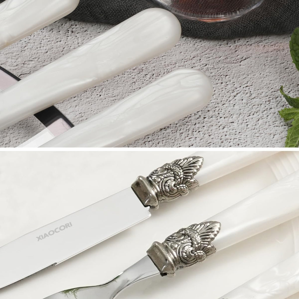 20 Pieces 18/10 Stainless Steel Elegant Silverware Set for 4,Vintage Flatware Set,Dishwasher Safe (20, White)