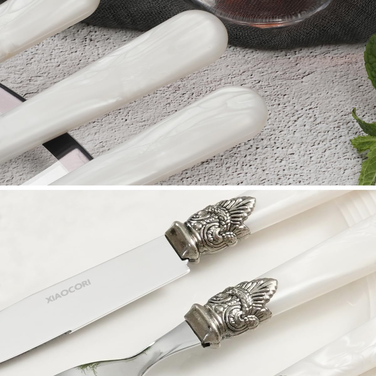 20 Pieces 18/10 Stainless Steel Elegant Silverware Set for 4,Vintage Flatware Set,Dishwasher Safe (20, White)