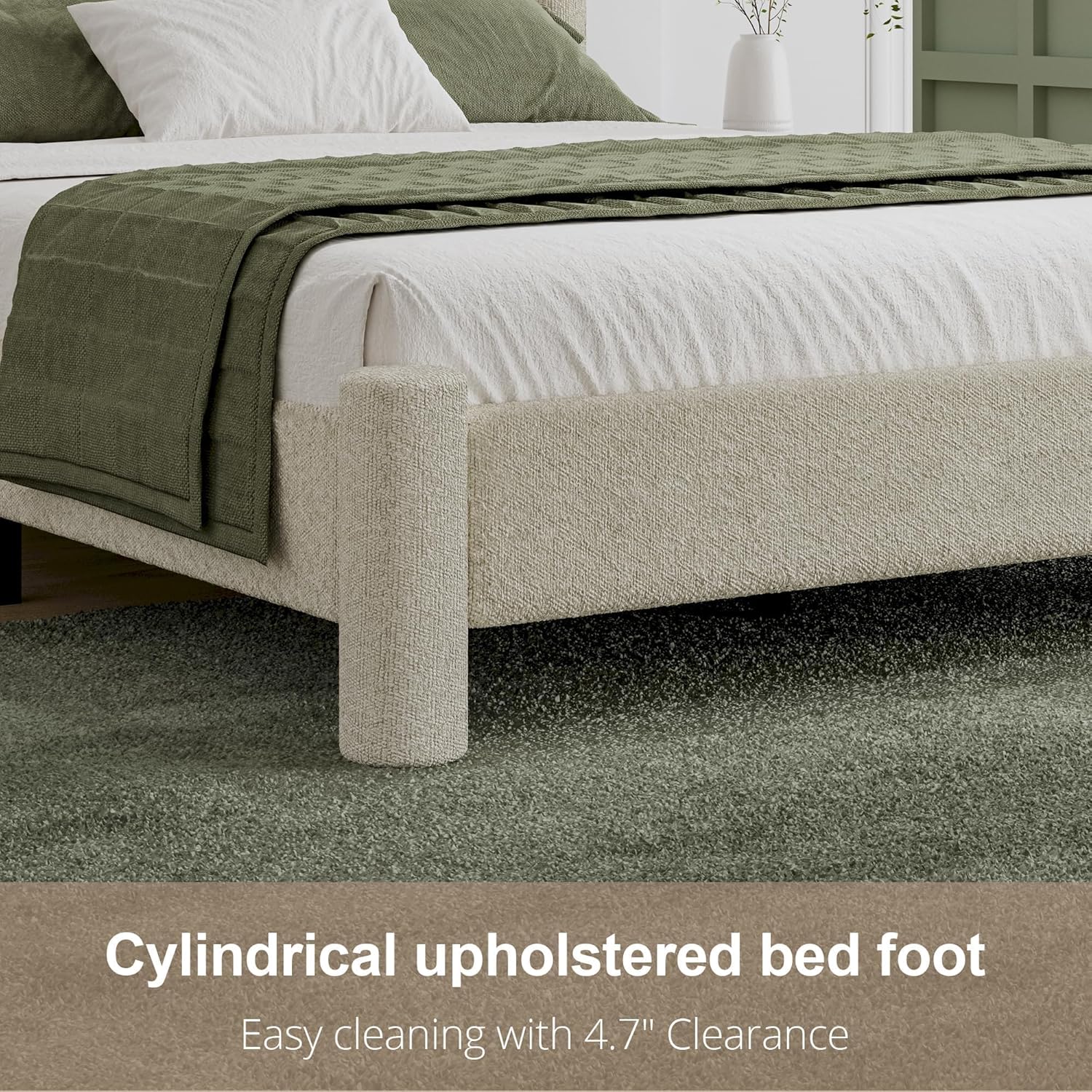 King Size Bed Frame, Boucle Bed Frame with Headborad, Soft Upholstered Platform Bed Frame with Rounded Corners, No Box Spring Required, Easy Assembly, Cream