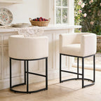 ClinQ 26" H Counter Height Bar Stools Set of 4, Modern Barrel Counter Stools with Backrest and Arms, Black Metal Frames,Linen Fabric Upholstered Accent Barstools for Kitchen Island,Beige