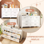 7-Drawer Dresser for Bedroom, 52" Wide White Steel Chest of Drawers with Anti-Tipping Design, Odor-Free Easy to Clean Storage Organizer for Living Room, Entryway, Hallway, Home Office