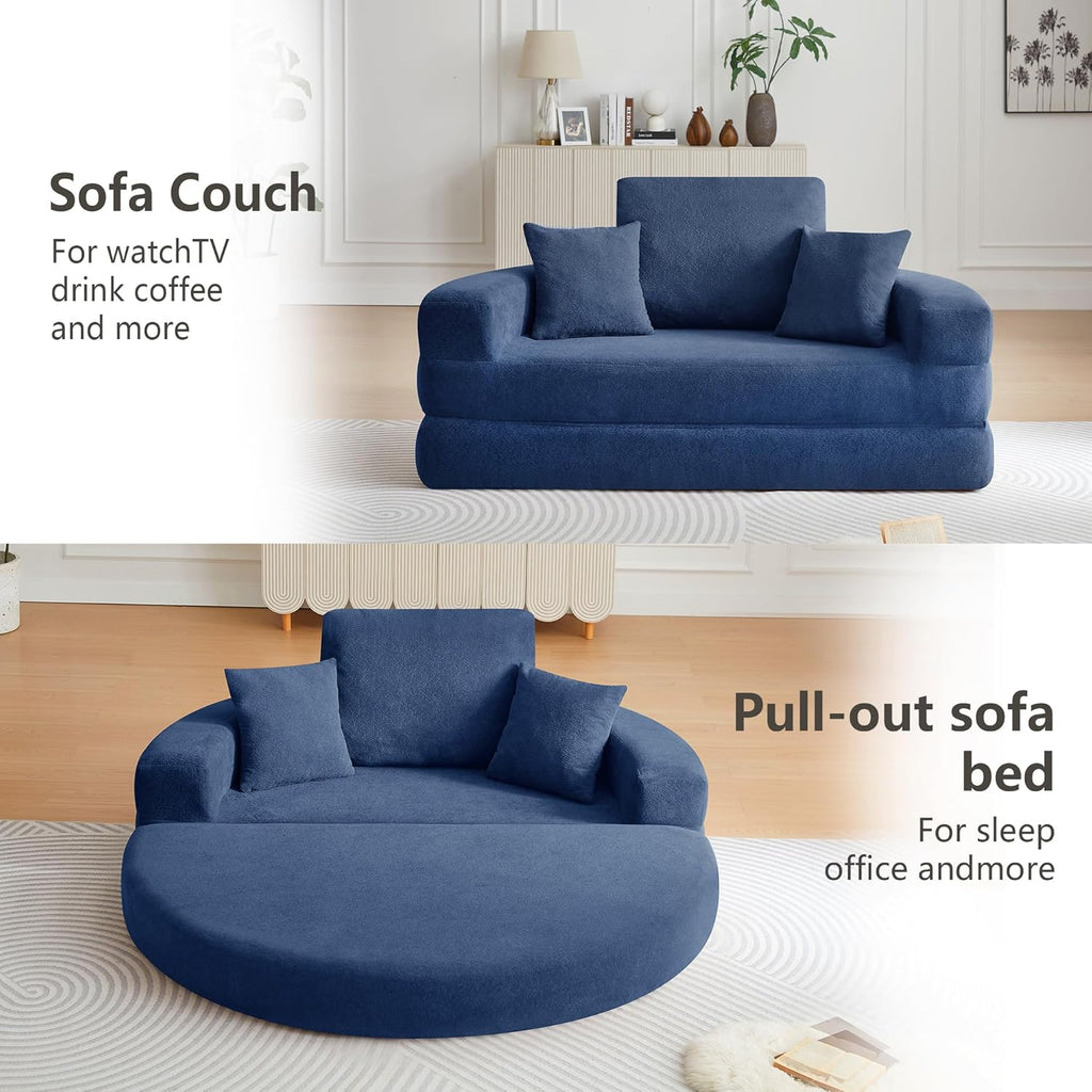 71" Boneless Couch Sofa Bed Oversized Round Couch 2-in-1 Foldable Floor Loveseat Sofa for Living Room and Apartment No Assembly.(Blue, 71")