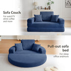 71" Boneless Couch Sofa Bed Oversized Round Couch 2-in-1 Foldable Floor Loveseat Sofa for Living Room and Apartment No Assembly.(Blue, 71")