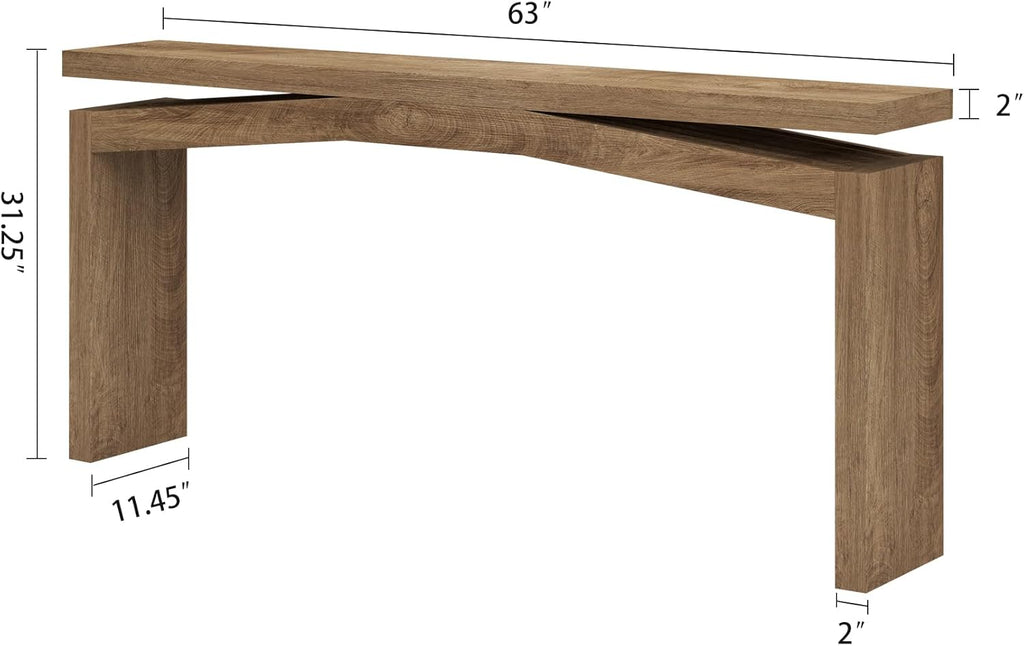Console Table for Entryway Living Room, 63-Inch Wooden Rectangular Sofa Tables Narrow Long Behind Couch, Large Farmhouse Foyer Entrance Table for Home, Hallway, Apartment, Natural Brown