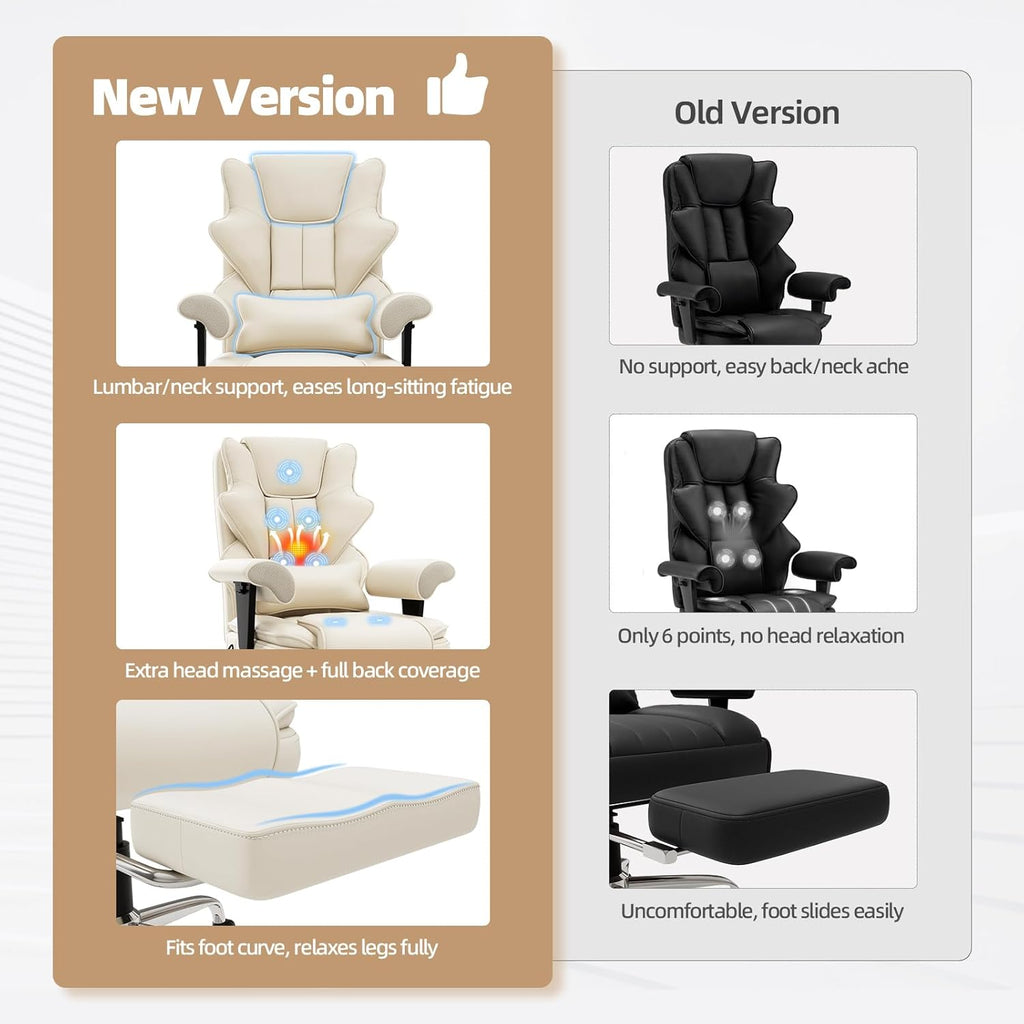 7-Point Massage Office Chair,Heated Manageral Chair,Ergonomic Executive Chair with Footrest,Adjustable Armrest，Computer Chair for Offices, Study Areas, Gaming Spaces,Beige
