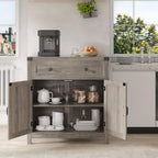 HOSTACK Coffee Bar Cabinet, Kitchen Storage Cabinet, Modern Farmhouse Buffet Sideboard with Drawer and Adjustable Shelf, Barn Door Accent Cabinets for Kitchen, Dining Room, Entryway, Ash Grey