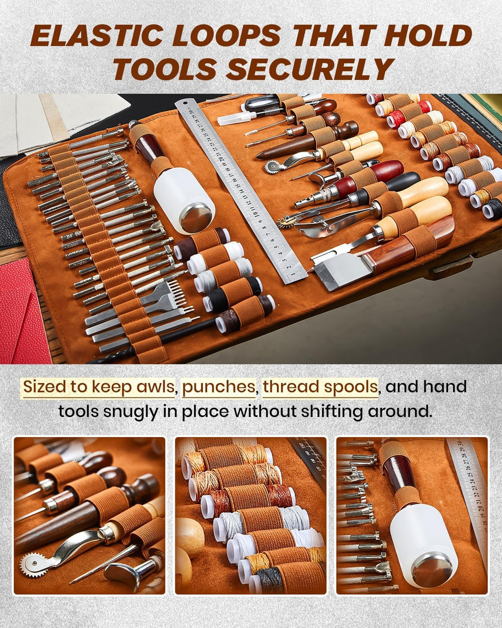 SAKERNEO Leather Working Tools kit Max Version with Custom Handbag Cutting Mats Engraving Punching Sewing Stamping Sanding Tools for Handicraft Work,Repair
