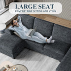Shintenchi U-Shaped Sectional Couches for Living Room, 4 Seat Sofa with Double Chaise Lounges,Solid Wood Frame Sectional Sofa for Apartment,Dark Grey