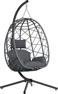 SWITTE Hanging Egg Chair with Stand, Outdoor Indoor Rattan Wicker Egg Swing Chair with Cushion, Heavy Duty Patio Hammock Chairs for Garden Backyard Balcony Bedroom, 400LBS Capacity, Dark Grey