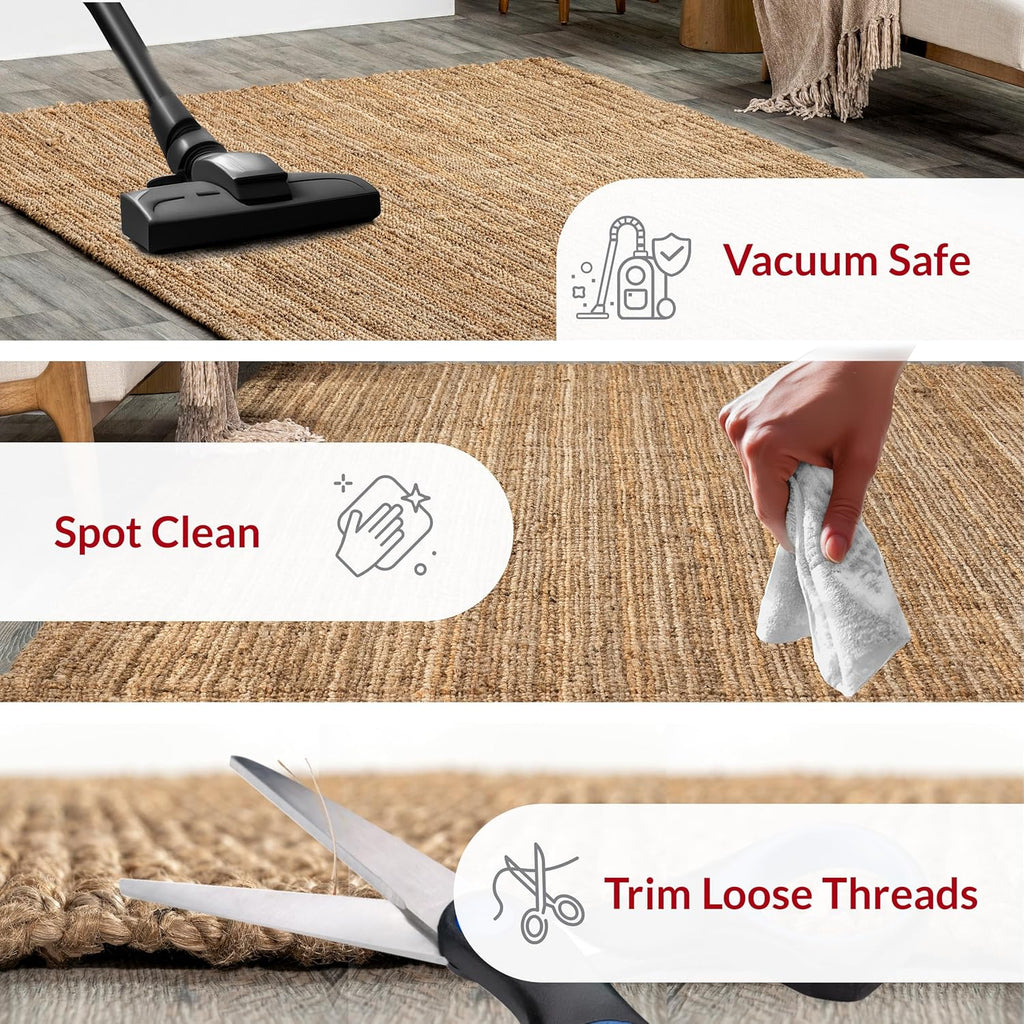 Nuloom Ashli Hand Woven, Natural, 7'6" x 9'6", Farmhouse, Jute, Soft and Textured, High Traffic, Stain Resistant, Easy Clean, Durable Area Rug for Bedroom, Living Room, Dining, Den, Foyer, Entryway