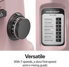 Hamilton Beach Electric Stand Mixer, 4 Quarts, Dough Hook, Flat Beater Attachments, Splash Guard, 7 Speeds with Whisk, Easy-Carry Top Handle, Pink
