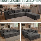 Modular Sectional Cloud Couch for Living Room - 130'' 6 Seater Convertible Chenille Couches Set with Ottoman, No Assembly Compression Sofas, Comfy Floor Sofa with Memory Foam, Dark Grey