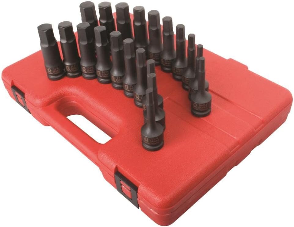 SUNEX TOOLS 2637, 1/2" Drive Master Impact Hex Driver Set, 20Piece, SAE/Metric, 1/4" - 3/4", 6mm - 19mm, Cr-Mo Steel, Dual Size Markings, Heavy Duty Storage Case, Meets ANSI Standards