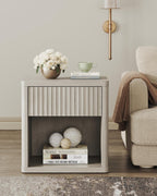 SICOTAS Night Stand Set of 2 Nightstands with Drawer Storage Fluted Bed Side Table End Table Large Modern Wide Bedside Stand Mid Century Night Stands for Bedroom Living Room Sofa Office, White Alder