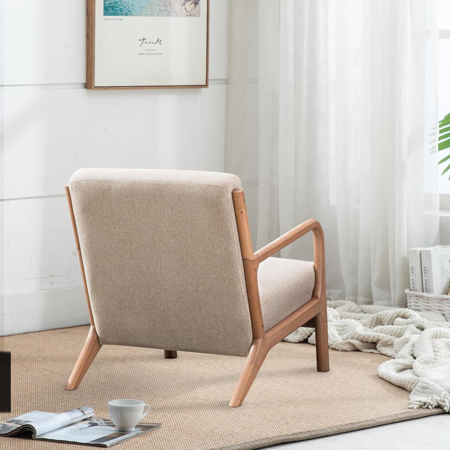 INZOY Mid-Century Modern Accent Chair Set of 2, Upholstered Living Room Chairs with Waist Cushion, Reading Armchair for Bedroom Sunroom