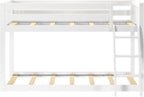 Max & Lily Fundamental Twin Low Bunk Bed, Kids Solid Wood Modern Bed Frame with Strong Wooden Slats, Non-Toxic Finishes, High Weight Capacity, White