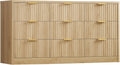 TEENFON Fluted Dresser for Bedroom with 9 Drawers, 63" Wide Modern Chest of Drawers with Metal Handle & Curved Profile Design, Wood Closet Clothes Storage Organizer for Living Room, Hallway, Natural