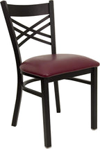 Flash Furniture 2 Pack HERCULES Series Black ''X'' Back Metal Restaurant Chair - Burgundy Vinyl Seat