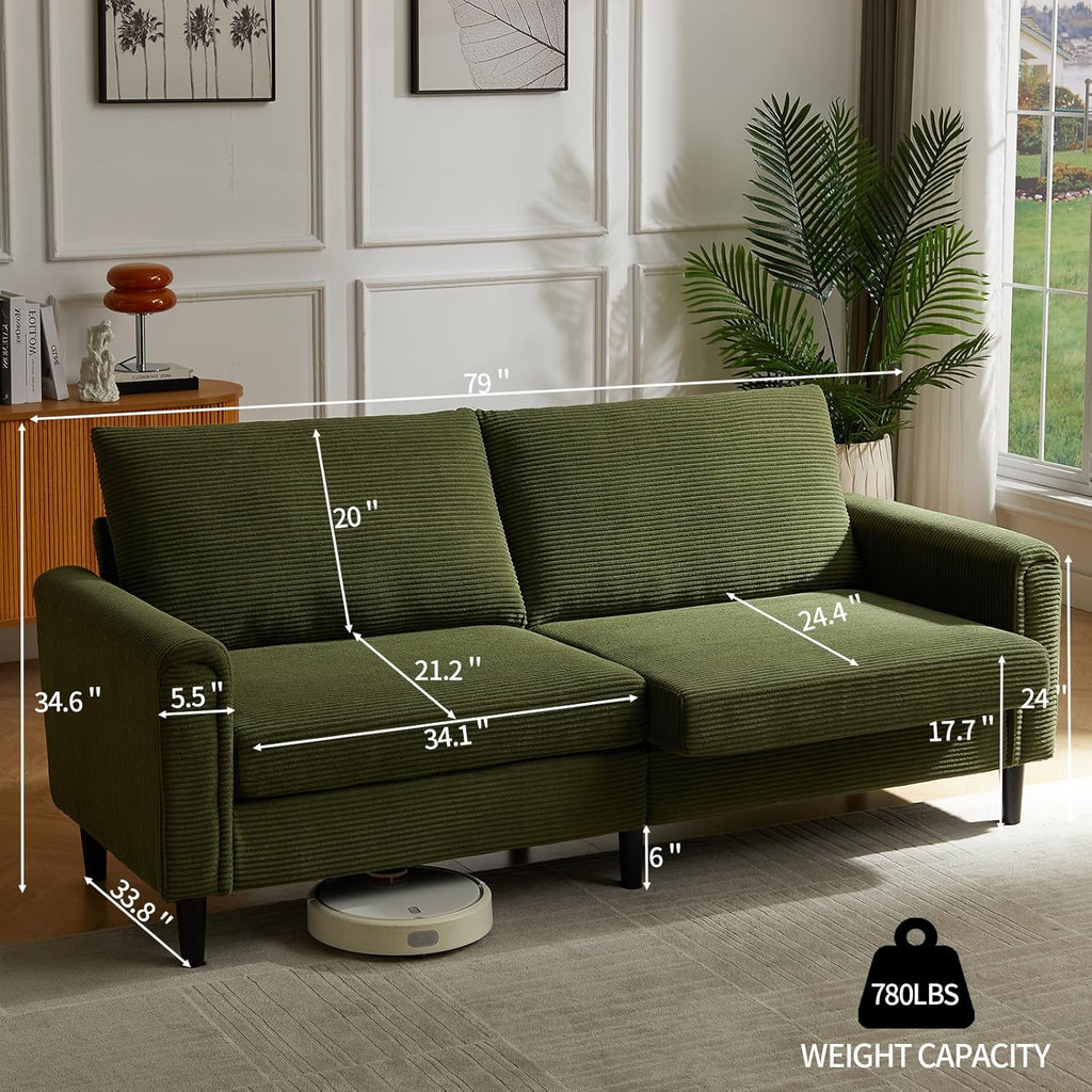 Brelice 80" Loveseat Sofa, Corduroy Couch for Living Room, 24.4" Extra Deep Seats, Mid Century Modern Oversized Love Seat for Bedroom, Office, Apartment and Small Space