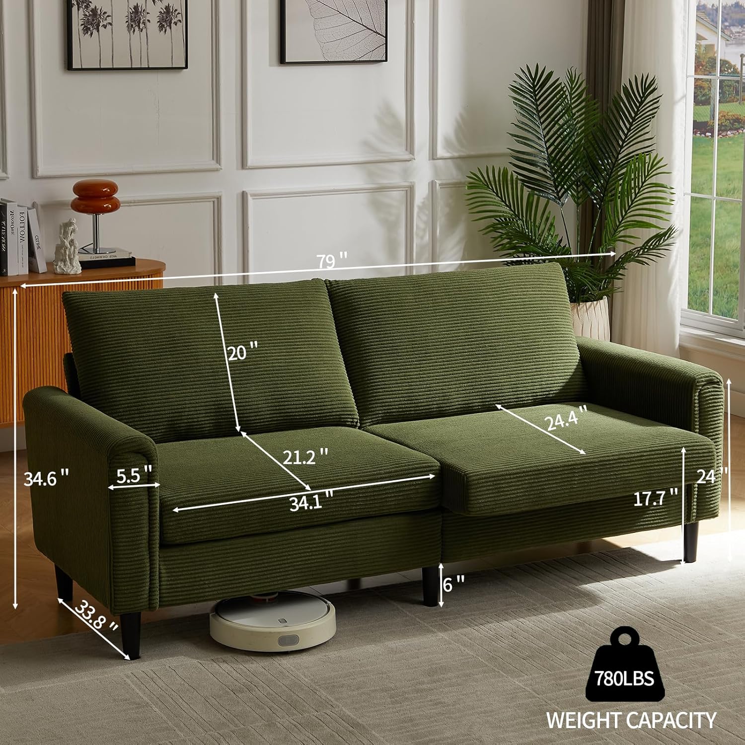 Brelice 80" Loveseat Sofa, Corduroy Couch for Living Room, 24.4" Extra Deep Seats, Mid Century Modern Oversized Love Seat for Bedroom, Office, Apartment and Small Space