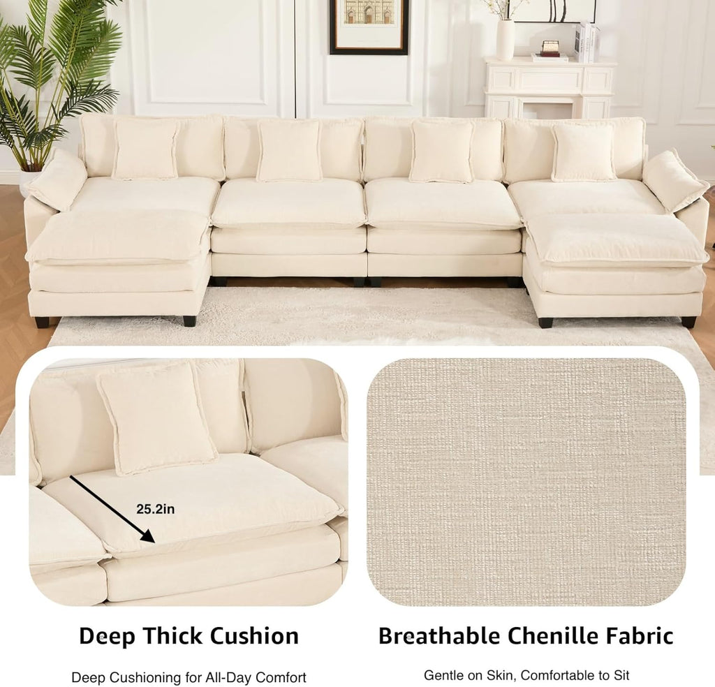 81.9" Modern Love Seat Sectional Couches for Living Room, Beige Chenille Comfy Cloud Sectional Couch, Modular Loveseat Sofa Set for Living Room, Sofas para Sala, Cozy Couches (Beige, 2+0 Set)