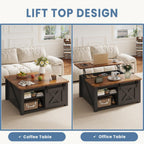 DUMOS Coffee Table, Lift Top Center Table with Storage, Square Living Room Tables with Adjustable Shelves, Wooden Center Coffee Table with Hidden Storage Compartment, Black