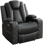 Chicago Home Theater Recliner Chair – Bluetooth Speakers, Wireless Charging, Power Recline, Adjustable Headrest, LED Lighting, Cup Holders & Premium Faux Leather for Ultimate Comfort